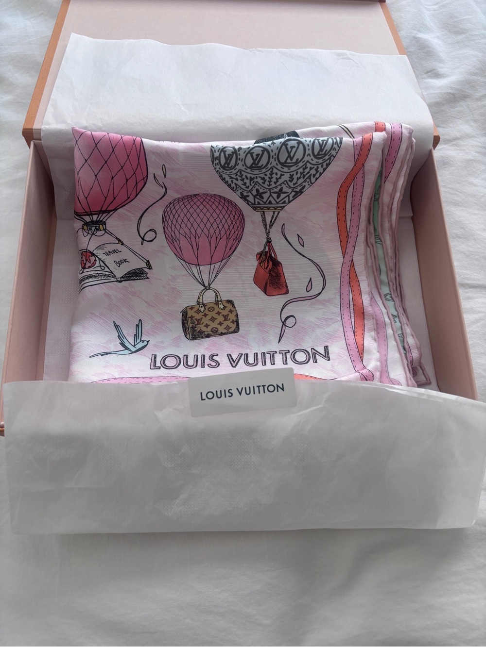 Authentic Louis Vuitton "Up and Away" Square 90 Silk Scarf (M77661)